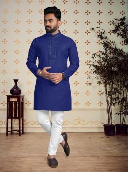 Men blue Cotton Festival Special Kurta