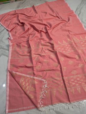 Rose Gold Pure Handloom Silk Cotton Saree From Bengal