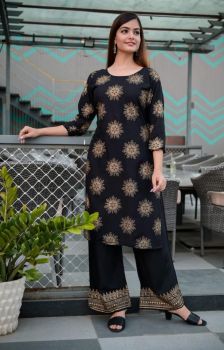 Black Cotton Gold Plazzo Kurtie