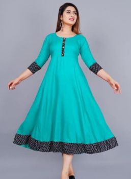 Sky Blue Cotton Anarkali Kurti From Bengal