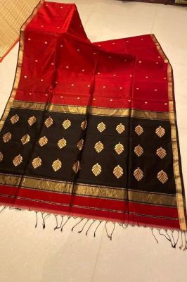 Maroon Pure Handloom Maheshwari Silk Cotton Saree From Bengal