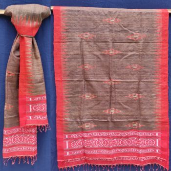 Red , White & Coffee Tussar Ghicha Silk stole