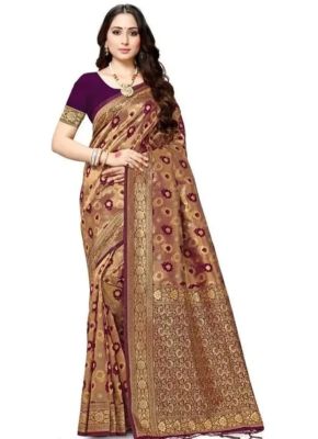 Brown Pure Handloom Banarasi Silk Saree From Banaras