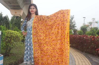 Dark Red Kantha Stitch Pure Handloom Dupatta From Bengal