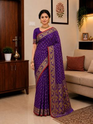 Purple Pure Handloom Dhakai Jamdani Saree From Bengal
