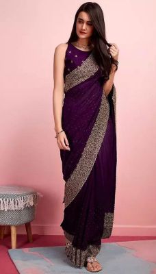 Purple Pure Handloom Embellished Silk Saree From Banaras