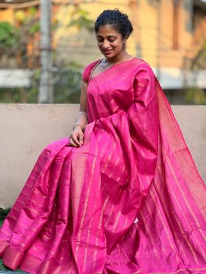 Pink Pure Handloom Silk Saree From Bengal