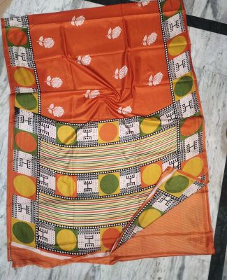 Tan Pure Handloom Maheshwari Silk Cotton Saree From Bengal