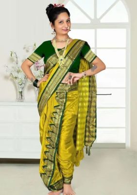 Mustard Yellow Pure Handloom Silk Cotton Saree From Banaras