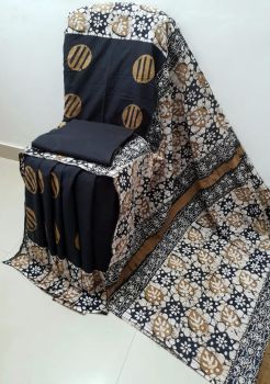 Black White Hand Block Printed Work Saree