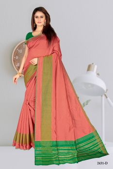 Mahastree Peach Silk Cotton Woven Design Chanderi Saree