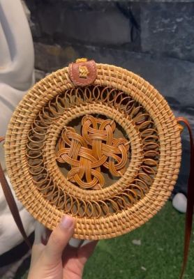 Brown Rounded Cane Sling Bag