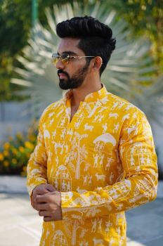 Men Yellow forest Heavy Lucknowi Design kurta