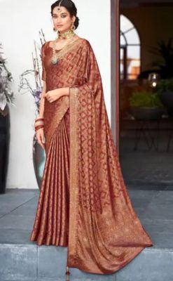 Brown Pure Handloom Silk Saree From Banaras