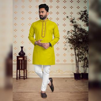 Men Yellow Cotton Festival Special Kurta