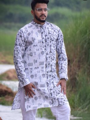 White Black Pinkish Grey Pure Handloom Long Kurti From Bengal