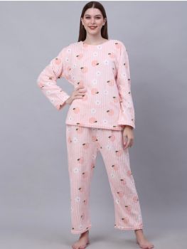 Pink and White Printed Night Suit