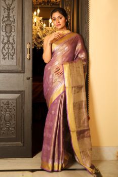 Purple Handcrafted Tissue Linen Saree