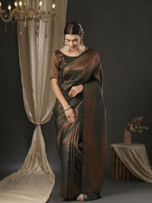 Black Olive Party Wear Silk Saree