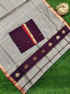 Gray Pure Handloom Maheshwari Silk Cotton Saree From Bengal