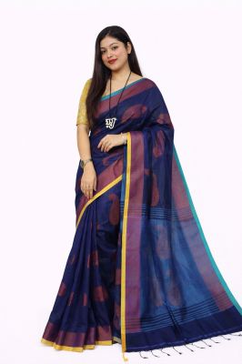 Dark Blue Pure Handloom Silk Saree From Bengal