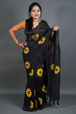 Black Pure Handloom Cotton Saree From Bengal