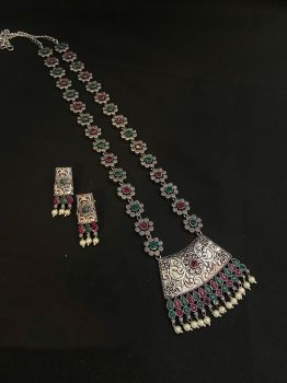 Green Pink German Silver Oxidised Jewellery