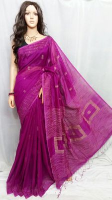 Purple Pure Handloom Silk Cotton Saree From Bengal