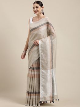 White & Blue Linen Saree