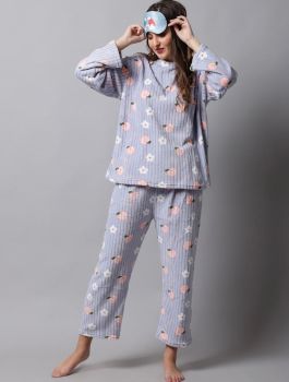 Blue and White Printed Night Suit
