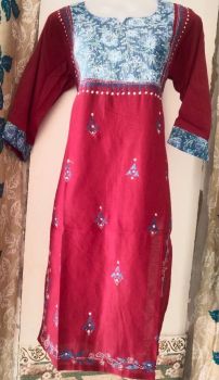 Maroon Kantha Embroidery Design Kurti