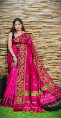 Bright Purple Pure Handloom Dhakai Jamdani Saree from Bengal
