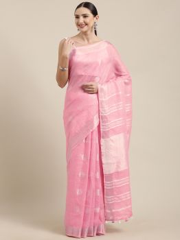 Baby Pink Tissue Linen Saree