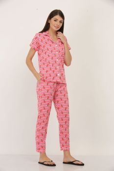 Pink Pineapple Notch Collar Night Suit set