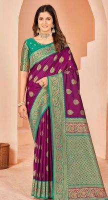 Purple Pure Handloom Art Silk Saree From Banaras