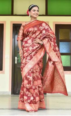 Brown Pure Handloom Silk Saree From Banaras