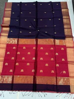 Navy Blue Pure Handloom Maheshwari Silk Saree From Bengal