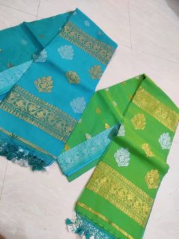 Blue Green Pure Handloom Dhakai Jamdani Resham Saree From Bengal