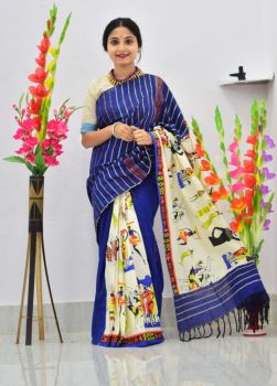 Indigo Blue Pure Handloom Khesh Cotton Saree From Bengal