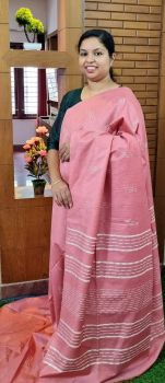 Rose Pink Pure Handloom Crafted Kota Silk Saree From Bhagalpur