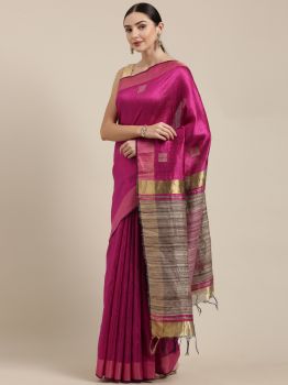 Rani Pink Dupion Raw Silk Saree