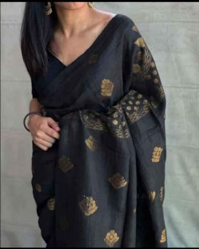 Black Organic Linen Jamdani Buti Saree