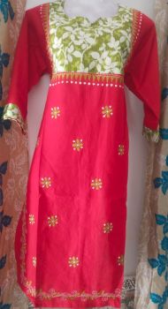 Pink Kantha Embroidery Design Kurti