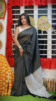 Black Pure Handloom Cotton Saree From Bengal