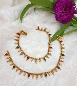 Antique multi stone anklets AC0024