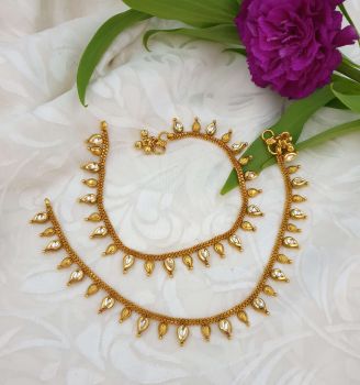 Antique white stone anklets AC0025