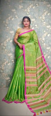 Green Pure Handloom Tissue Silk Saree From Bengal