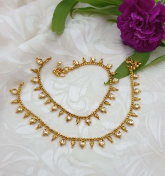 Antique white stone anklets AC0027