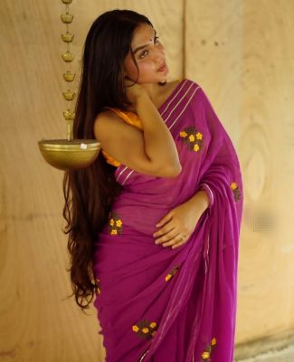 Purple Pure Handloom Mulmul Cotton Saree From Bengal