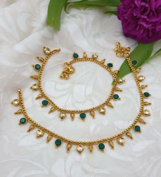 Antique green and white anklets AC0029